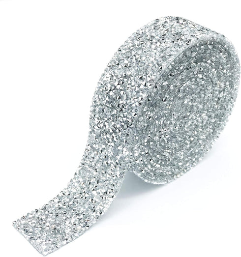 Dowarm 3 Yards Silver Rhinestone Mesh Wrap, Bling Trim for Wedding Party Decoration...