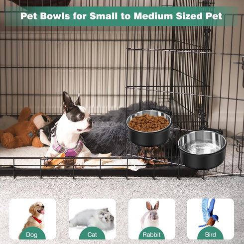 Dog Crate Water Bowl No Spill, 2 Pack Dog Crate Bowls Hanging, Kennel Water Food Bowls Mountable, Pet Cage Accessories Feeder Dish, Stainless Stee...
