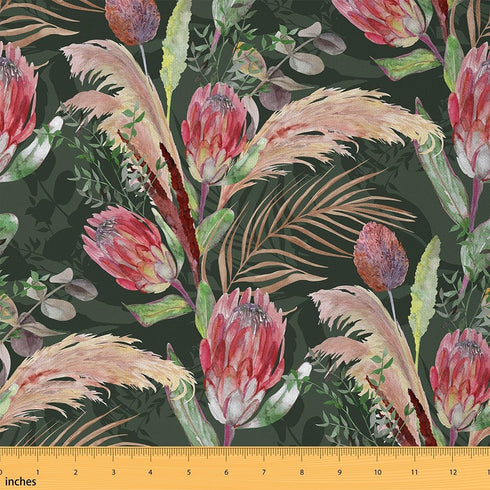 Tropical Palm Leaves Fabric by The Yard,Watercolor Flowers Botanical Indoor Outdoor Fabric,Summer Wild Plants Waterproof Fabric,Farmhouse Style Ga...