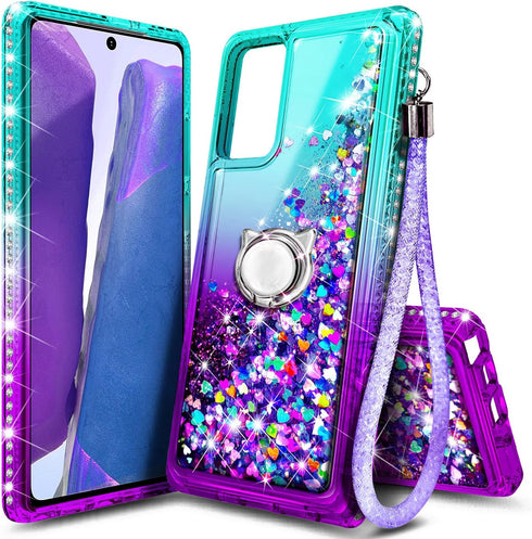 NGB Designed for Samsung Galaxy Note 20 & Note 20 5G Case, Aqua/Purple | Glitter Liquid Sparkle Cute Cover for Women Girls Kids | with Screen Prot...