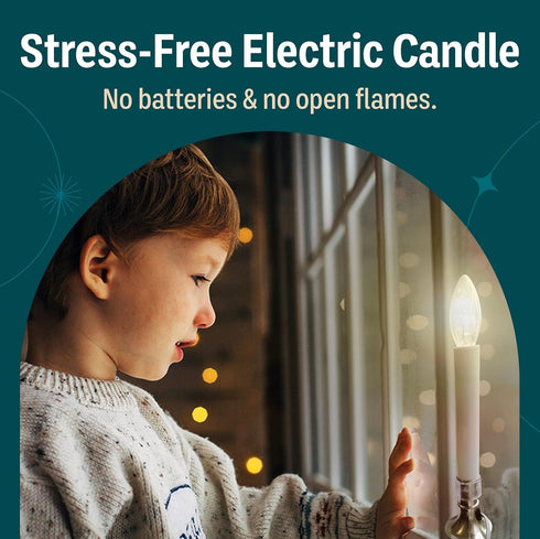 Holiday Joy Window Candles Kit - Pack of 1-9-inch-Tall Electric Candle with Built-in Auto Sensor, 2 Bulbs and Suction Cup Holder in Each Box - 5W,...