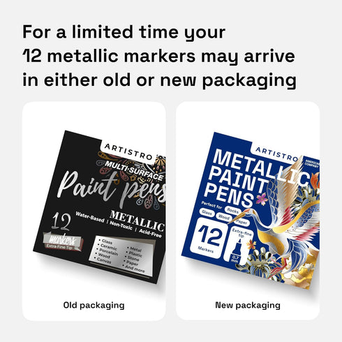 ARTISTRO Metallic Paint Pens for Rock Painting, Stone, Ceramic, Glass, Wood, Fabric, Pebbles, Scrapbook Journals, Photo Albums, Card Stocks. Set o...