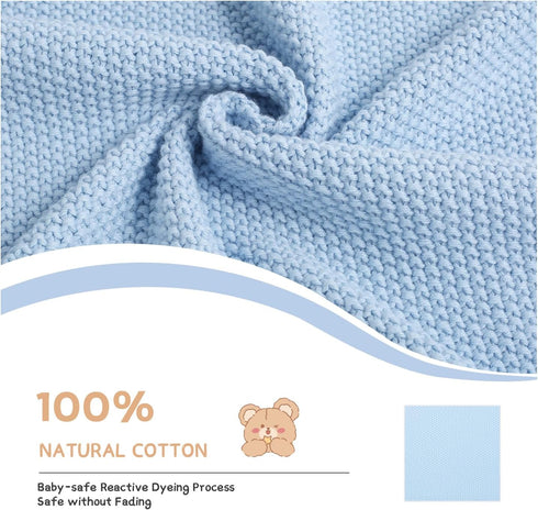 100% Cotton Baby Blanket Knit Lace Soft Warm Toddler Blanket,30 x 40 Inches?Sky Blue...