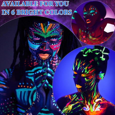 6 Pcs Glow in Dark Face Body Paint,Black Light Glow Makeup Set Neon Fluorescent,Glow Blacklight Body Face Paint Set Face Painting for Music Festiv...