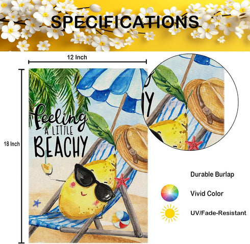 Summer Cartoon Lemon Garden Flags 12x18 Inch Double Sided, Feeling A LITTLE BEACHY Yard Decoration, Small Seasonal Outside Decor for Spring Outdoo...