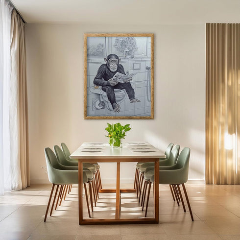 Posterizer 1 pcs-cute funny chimp reading newspaper on toilet-2-Bathroom Restroom Art-Art for Animal Lovers-Gift for Daughter, Son, Kids- unframed...
