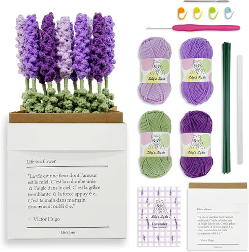 Lily's Lyric Flower Crochet Kit | Lavender Flower with Paper Bag| Step-by-Step Video Tutorial for Adults Teenagers | Craft Gift Idea DIY Home Deco...