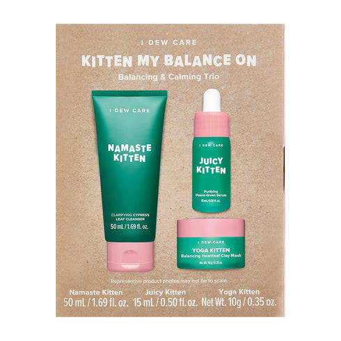 I Dew Care Skincare Set - Kitten My Balance On | With Kaolin, Heartleaf Extract, Foam Cleanser, Wash-off Mask, Serum For Blemish Skin, Gift, Trave...