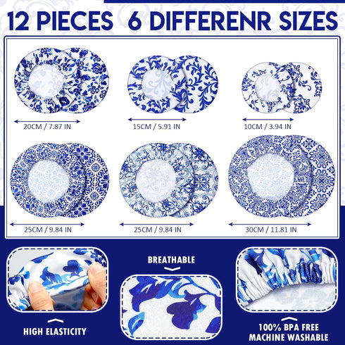 CHENGU 12 Pcs Reusable Bowl Covers Bulk Elastic Cloth Fabric Bowl Cover for Bread Proof Rising Sourdough 5 Size Dish Food Stretchy Storage Cover (...