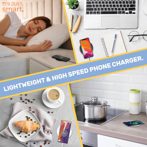 Ultra Slim Wireless Charging Pad for Phones by It’s Just Smart, Fast Charger for iPhone 15 14, Samsung S24 S23, Google Pixel 8 Pro, Android Phones...