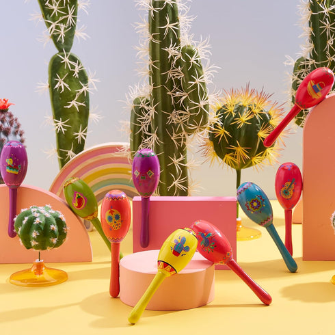 JOYIN 9 Pcs Fiesta Wooden Maracas 9 Designs Noisemaker for Cinco De Mayo Party Favors, Mexican Musical Fun, Carnivals, Taco Tuesday Event, Mexican...