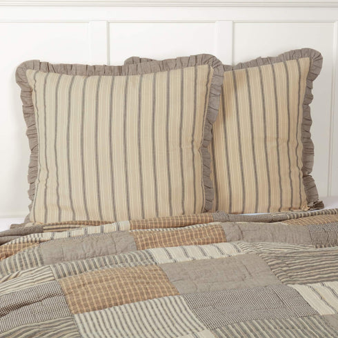 VHC Brands Farmhouse Bedding-Sawyer Mill Tan Fabric Euro Sham, 26x26, Dark Creme White...