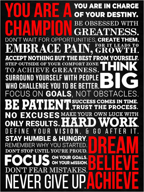 A Champion's Mantra Motivational Poster - 12 x 16 Unframed Cardstock Print - Inspirational Wall Art Décor For Bedroom, Office, Gym...