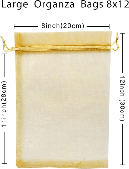 50pcs Large Organza Bags 8X12 Inch Gold Sheer Mesh Drawstring Gift Pouches for Christmas Wedding Party Favors (Gold)...