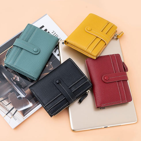 HKCLUF Small Wallet for Women,RFID Blocking Bifold Wallets Zipper Leather Coin Purse Credit Card Holder Wallets With ID Window(Yellow)...