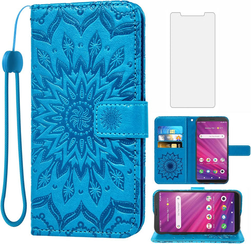 Asuwish Phone Case for Alcatel Lumos (DALN5023) / Axel (5004R) Wallet with Tempered Glass Screen Protector and Sunflower Leather Slim Flip Cover C...