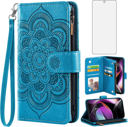 Asuwish Phone Case for Motorola Moto G 5G 2022 Wallet Cover with Tempered Glass Screen Protector and Flower Leather Flip Card Holder Cell Accessor...