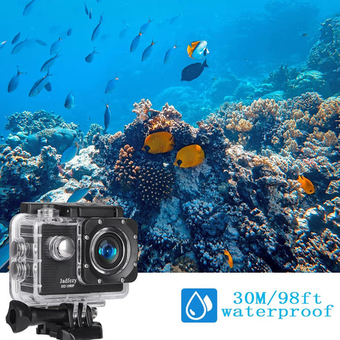 Action Camera FHD 1080P 12MP, 98FT/30M Underwater Waterproof Camera with 2 Batteries, Wide Angle Sports Camera with Accessories Kit Suitable for H...