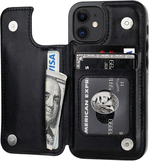 ONETOP Compatible with iPhone 12 Mini Wallet Case with Card Holder, PU Leather Kickstand Card Slots Case, Double Magnetic Clasp and Durable Shockp...