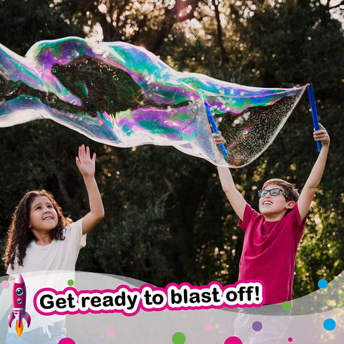 WOWMAZING Giant Bubble Kit: Space - Incl. Wand, 2 Big Bubble Concentrate Pouches and 8 Glow-in-The-Dark Stickers | Outdoor Toy for Kids, Girls | B...