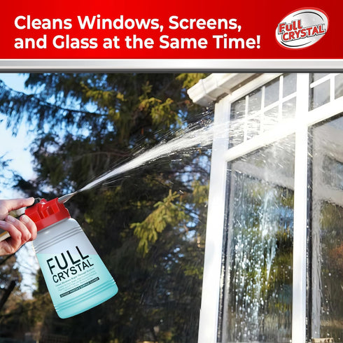 Full Crystal Window Cleaning Kit- 4 oz Glass Cleaner and Bottle with 27ft Reach will clean up to 20 Windows- Scrub Free, Rinse Free Glass Cleaner ...