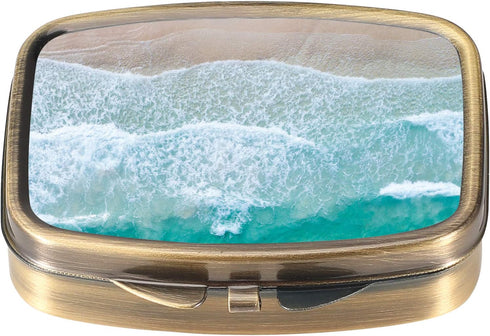 Dynippy Pill Case Pill Box with Mirror Retro Pocket 2 Compartment Medicine Case Vitamin Pill Organizer for Pocket Purse and Travel (A-Sandy Beach)...