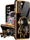 for Samsung Galaxy S22 Case, Love Heart Pattern 6D Gold Plating Cute Cartoon Astronaut Hidden Stand Cases for Galaxy S22 6.1 Inch Black...