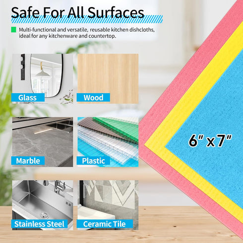 Kitchen Towels, 10 Pack Dish Towels for Kitchen, Absorbent Swedish Dishcloths, Multipurpose Kitchen Cellulose Sponge Cloths, Reusable Washable Pap...