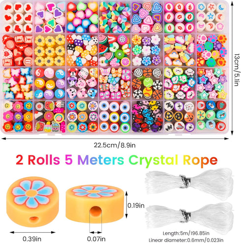Pizooro 420PCS Polymer Clay Beads Bracelet Making Kit,28 Styles Cute Heart Fruit Mushrom Clay Beads Charms for Jewelry Necklace Earring Making,DIY...