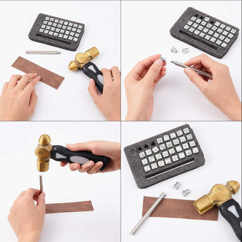 PH PandaHall 32 pcs Stainless Steel Leathercraft Metal Insect Theme Stamps Punch Set Tool with 1 pc Handle for Leather Craft Belt Bag Craft DIY Je...