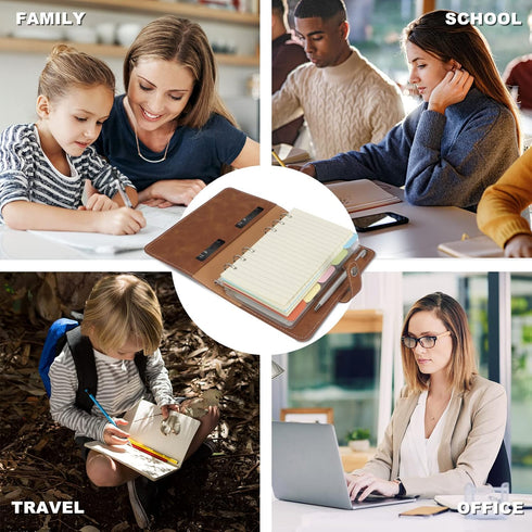 FYY Leather A6 Binder 6 Ring Binder Notebook - Refillable Notebook A6 Planner Binder with Binder Pockets, A6 Dividers, A6 Refill Paper, PU Leather...