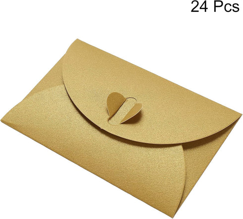 PATIKIL Mini Envelopes, 24 Pack Heart Clasp Tiny Items Storage Cute Present Card Holder for Wedding Greeting Party, Golden...