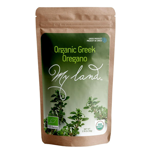 My Land Organic Greek Oregano from Mount Olympus, Greece – Perfect for Seasoning or Tea - Dried, Handpicked, Tiny Cut Oregano Leaves in Resealable...