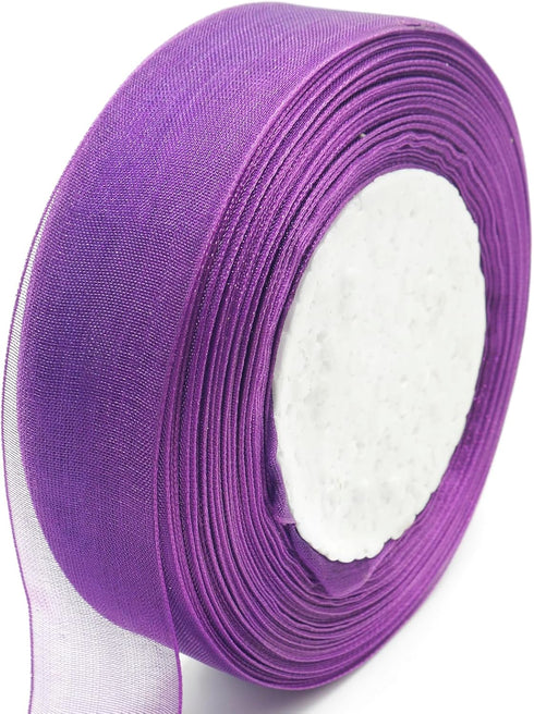 Organza Chiffon Ribbons Gift Wrapping Ribbon, 1 Inch Christmas Ribbons Craft Ribbon for Decoration, 50 Yards Transparent Fabric Ribbon for Valenti...