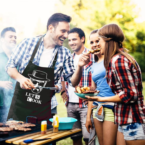 Funny Cooking Aprons for Men - Let’s Cook - Men's Black Funny Kitchen Chef Grilling BBQ Aprons with 2 Pockets - Birthday Father’s Day Christmas Gi...