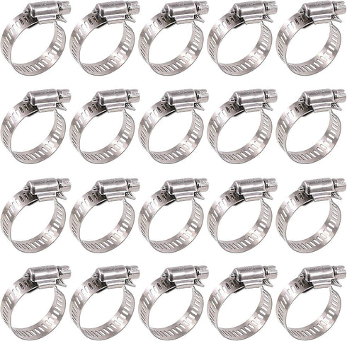 Hose Clamp Set-20Pcs Stainless Steel Hose Clamps,Adjustable Worm Gear Pipe Hose Clamp Assortment Kit,Heavy Duty Fuel Line Hose Clamp for Plumbing,...