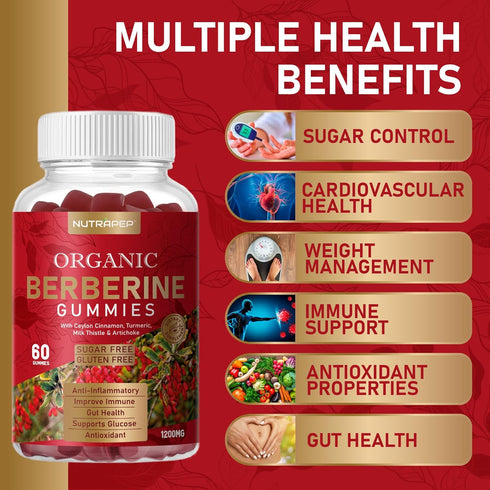 Premium Berberine HCl Gummies (1200mg) with Ceylon Cinnamon, Turmeric, Milk Thistle, and Artichoke - Sugar Free Gluten Free High Potency Supplemen...