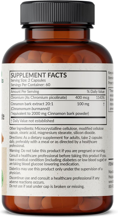 Futurebiotics Cinnamon Plus Chromium Picolinate Supplement, High Potency Chromium, Non-GMO, 120 Vegetarian Capsules...