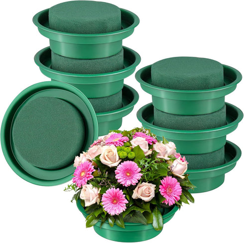 8 Packs Green Floral Foam Rounds in Bowls DIY Flower Arrangement Kit for Fresh and Artificial Flowers, 4.7 Inch Diameter, Simple Style, Flower Foa...