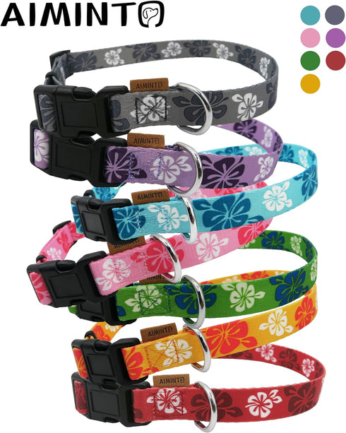 Dog Collar, Cute Floral Pattern, Soft and Adjustable Collar with Quick Release Buckle (XS (Neck 9-13", Width 3/8"), Hawaiian Blue)...