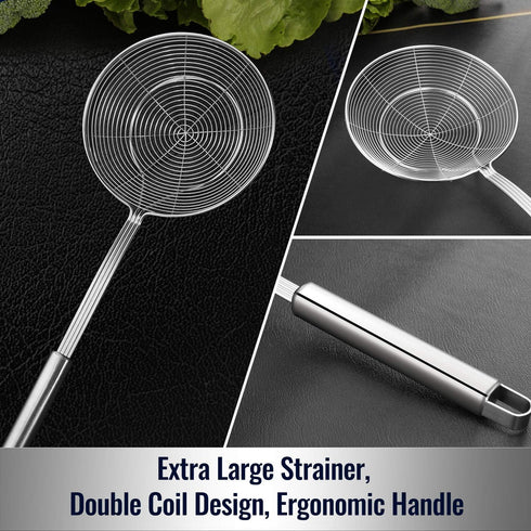 Hiware Solid Stainless Steel Spider Strainer Skimmer Ladle, Kitchen Utensils Wire Strainer Pasta Spoon, 7 Inch...