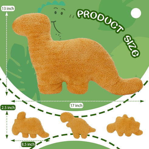 4 Pieces Dino Nugget Pillow Set - Large Chicken Nugget Plush with 3 Dino Plush Toys, Creative Dinosaur Stuffed Animal Doll for Kids (4pcs Dino Set...