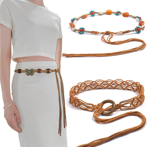 Women's Bohemian Style Braid Belt, Woven Waist Belt for Dress - 3Pcs...