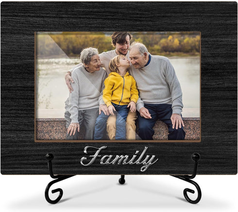 Wooden Photo Frame Family Gifts Housewarming Gifts for Mom Dad Grandma Grandpa, Wooden Photo Frame with Iron Stand for Tabletop or Desktop Display...