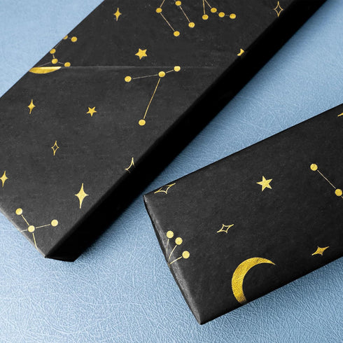 MR FIVE 30 Sheets Large 20" x 28" Gold Galaxy Tissue Paper Bulk,Gold Moon and Star Tissue Paper for Gift Bags,Star Tissue Paper for Birthday,Chris...