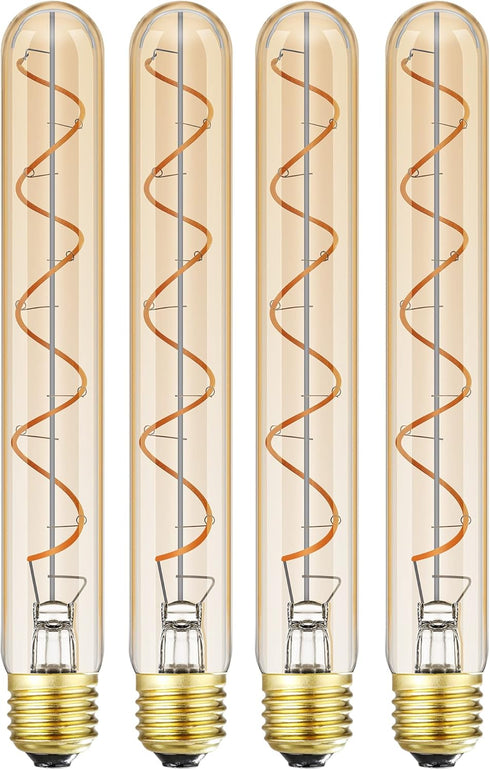 Leools Vintage LED Spiral Filament Bulb T10, 8.9inch Long Tubular Dimmable Edison Light Bulbs,E26 Base,Amber Glass,Warm White,2200K, 400LM(40W Equ...