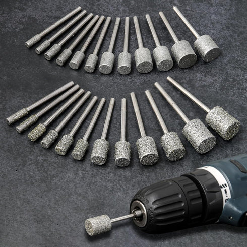 Stone Carving Set Diamond Burr Bits Compatible with Dremel, 46Grit 150Grit 24PCS Polishing Kits Rotary Tools Accessories with 1/8'' Shank for Engr...