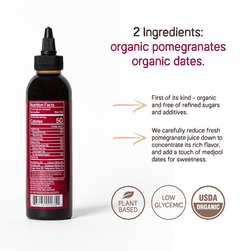 Just Date: Organic Pomegranate Syrup / 100% Natural / Organic Pomegranate Molasses / Healthy Alternative for Sugar, Honey or Maple / Low Glycemic ...