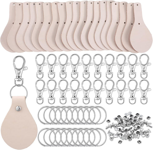 20 Pcs Leather Keychain Blank Craft Kit PU Leather Key Fob Swivel Hook Key Ring for Stamping Laser Engraving...