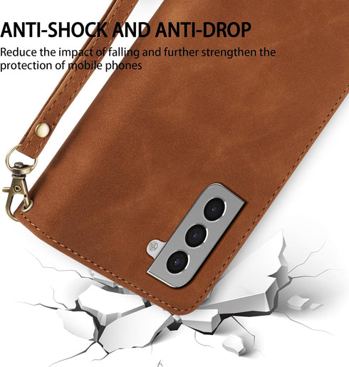 ZZXX for Samsung Galaxy S21 Wallet Case with Card Slot Premium Soft PU Leather Zipper Flip Folio Wallet with Wrist Strap Kickstand Protective for ...